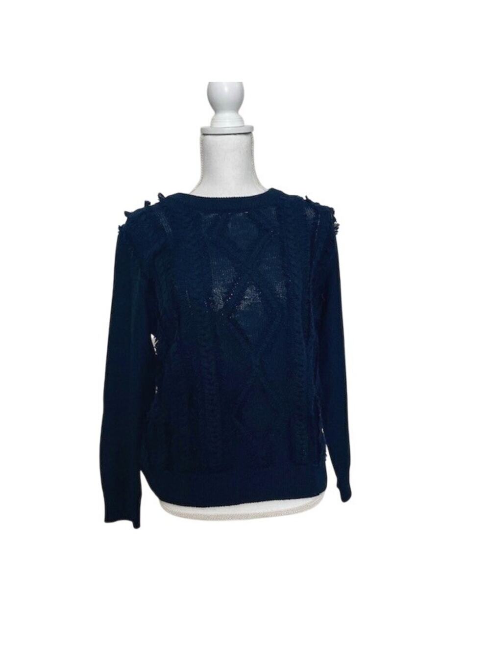 J.Crew 100% Merino Wool Navy Cable Knit Textured Crewneck Sweater Size L Classic